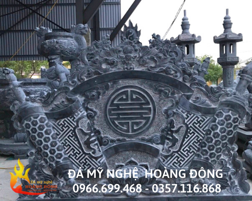 Mẫu cuốn thư đá họa tiết hoa văn chữ "Thọ" được chạm khắc nổi bật 