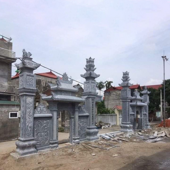 Mẫu cổng tam quan đá trịnh trọng, bề thế 