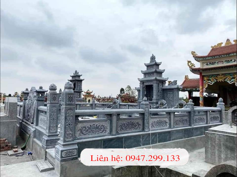 Khu lăng mộ gia đình chất liệu đá xanh tự nhiên nguyên chất 