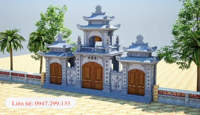 Mẫu thiết kế cổng tam quan đá phối cảnh 3D 