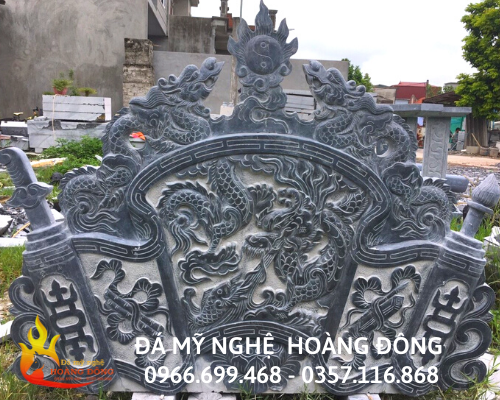 Mẫu cuốn thư đá hoa văn chạm khắc rồng phượng chuẩn phong thủy 