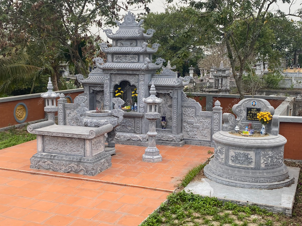 Lăng mộ đá đẹp hình 1 Mẫu lăng mộ đá phối cảnh chuẩn phong thuỷ