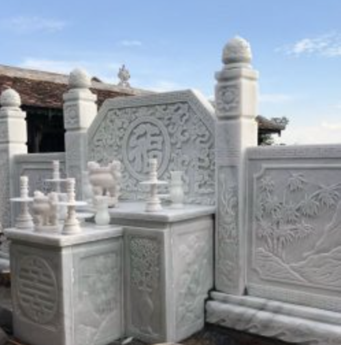 Mẫu lăng mộ đá trắng hoa văn chạm khắc nổi bật, sang trọng 