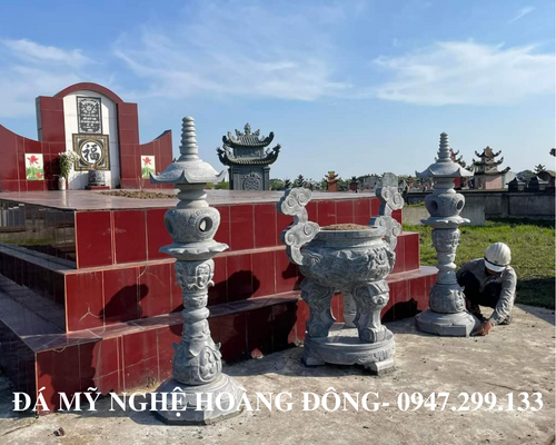 Mẫu lư hương đá xanh bài trí lại lăng mộ đá