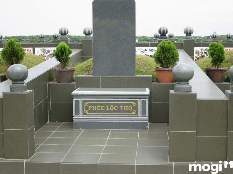 Mẫu lăng mộ xây ốp gạch đẹp xanh lá trà 