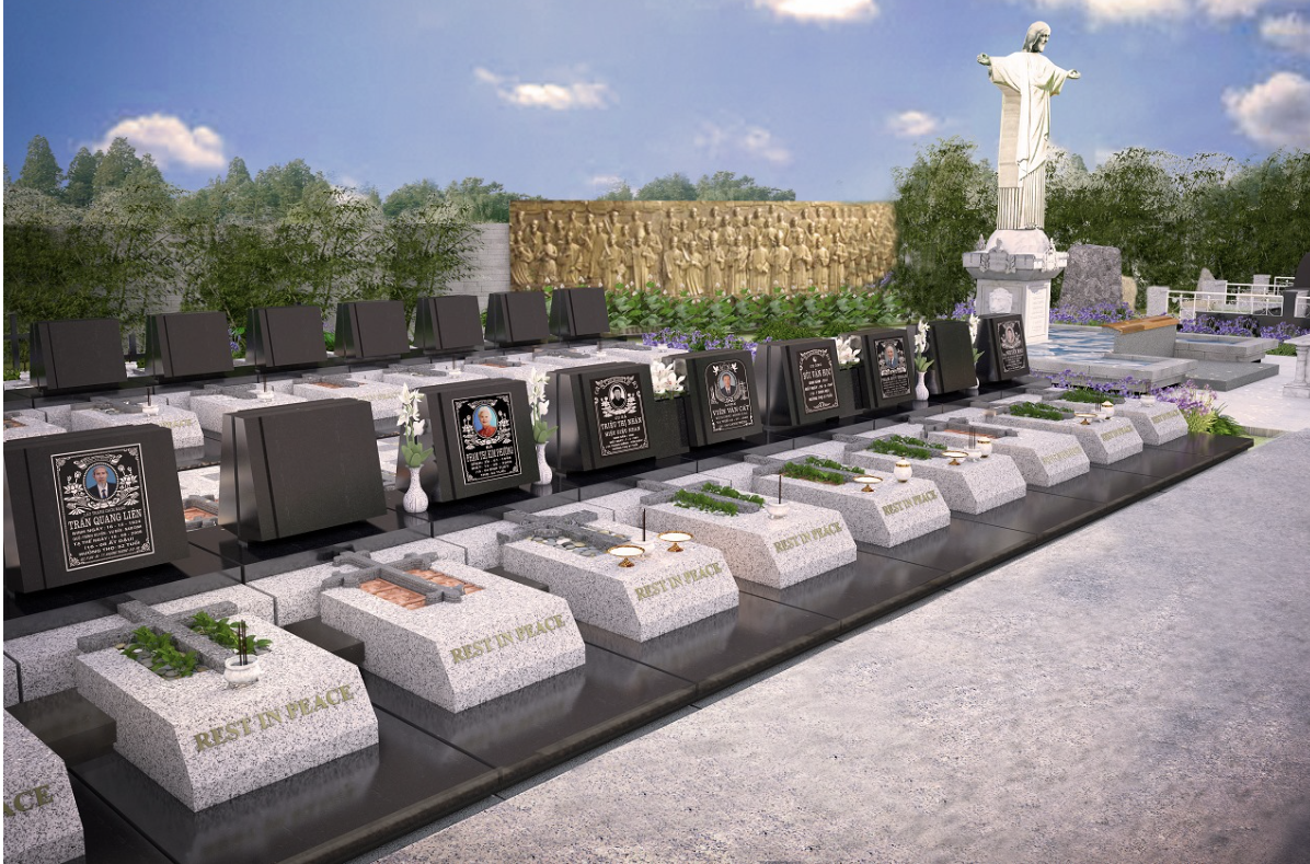 Mẫu mộ công giáo đẹp, phù hợp với kinh tế gia đình hình 4 Mẫu mộ công giáo đá với mái hộp