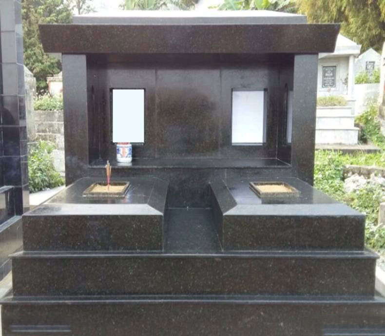 Mộ đá đôi ốp gạch hoa văn đá mè đen hiện đại, sang trọng 