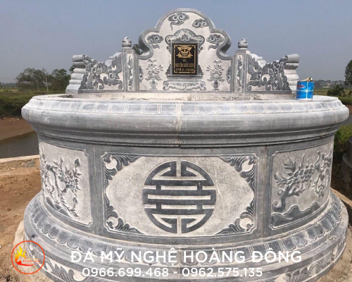 Tổng hợp những mẫu mộ xây tròn đẹp hiện nay hình 3 Mẫu mộ đá tròn hoa văn Tứ quý chuẩn phong thuỷ