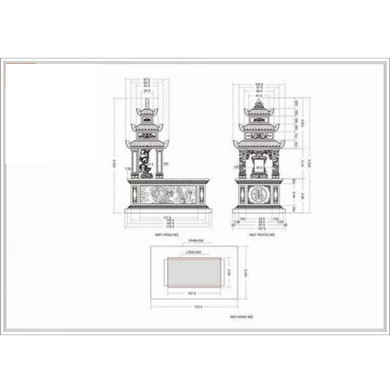 Tổng hợp những thiết kế mẫu xây mộ cho người mất chuẩn phong thuỷ hình 2 Bản thiết kế chi tiết 2D mộ lục lăng